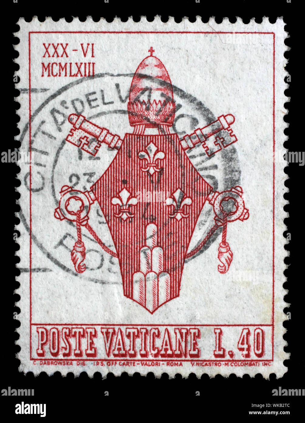 Stempel im Vatikan ausgestellt zeigt das Wappen von Papst Paulus VI, circa 1963. Stockfoto