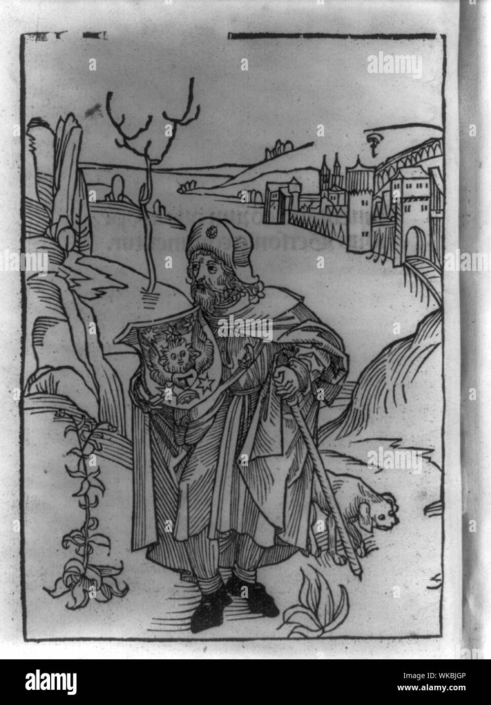 Jean de Gerson, 1362?, 01428, stehend, nach links, Schild und Personal Stockfoto