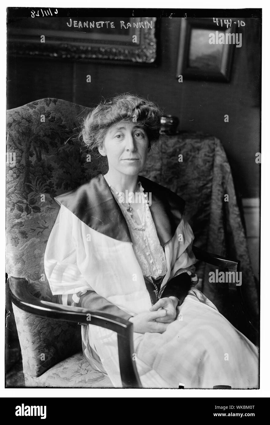Jeannette Rankin Pickering (1880-1973), Mitglied des Abgeordnetenhauses, die 1916 als erste Frau in den US-Kongress zu dienen gewählt wurde. Glas negative 5 x 7 in. oder kleiner. Stockfoto