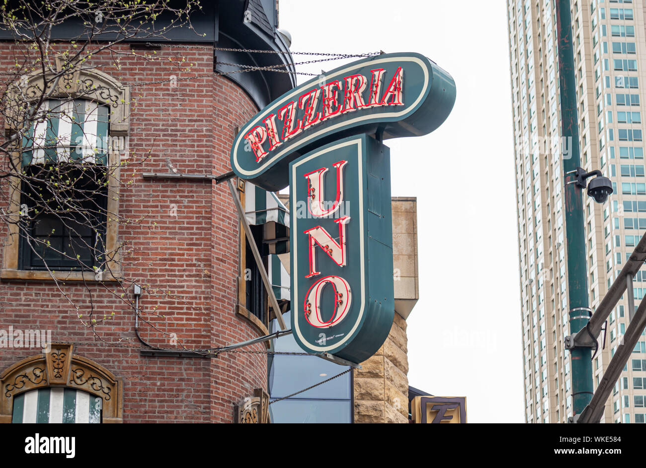 Chicago, Illinois, USA. Mai 9, 2019 Pizzeria Uno, Deep Dish Pizza