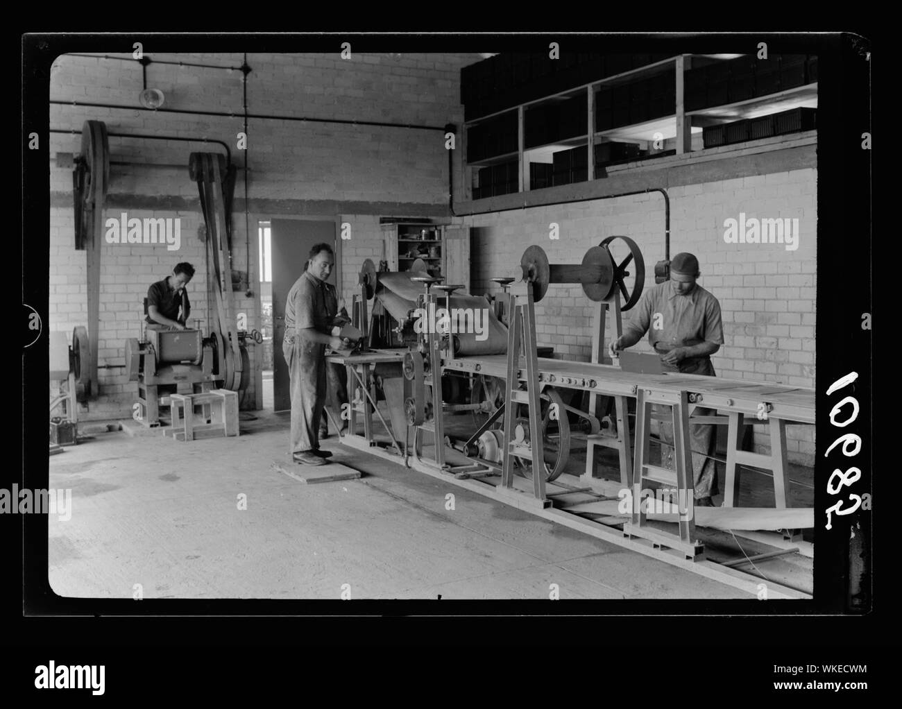 Jüdische Fabriken in Palästina auf Ebene von Sharon und entlang der Küste nach Haifa. Haifa. Die Ady Batterien Co. Platte Abfüllen & Trocknen Stockfoto