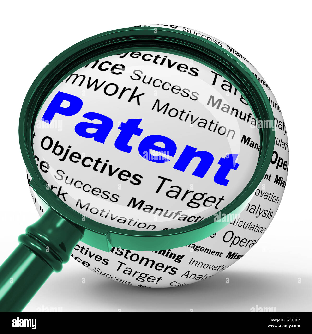 Patent Lupe Definition zeigt geschützte Erfindung oder Offenlegung rechtlich relevanter Daten Stockfoto