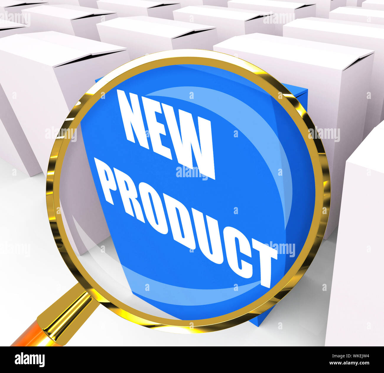 Neue Produkt-Paket angibt, Neuheit und Werbung Stockfoto