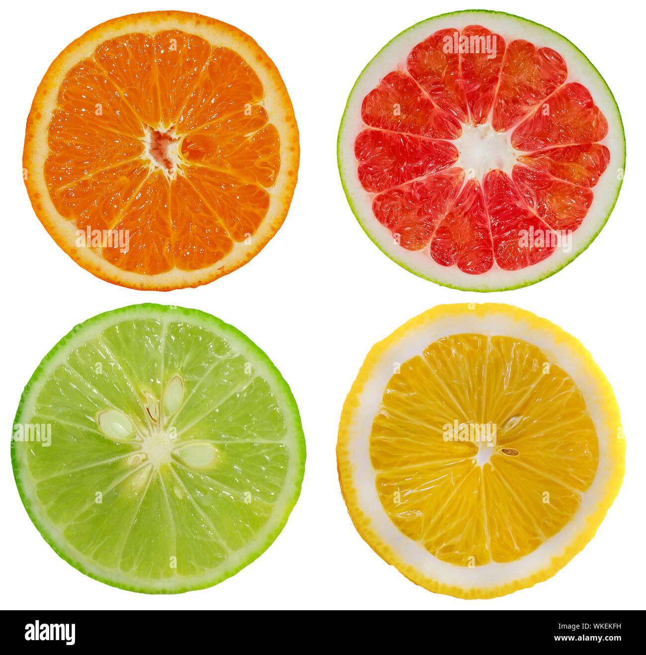 Orange, Pampelmuse, Limette, Zitrone, Gruppe des Objekts auf weißem Hintergrund Stockfoto