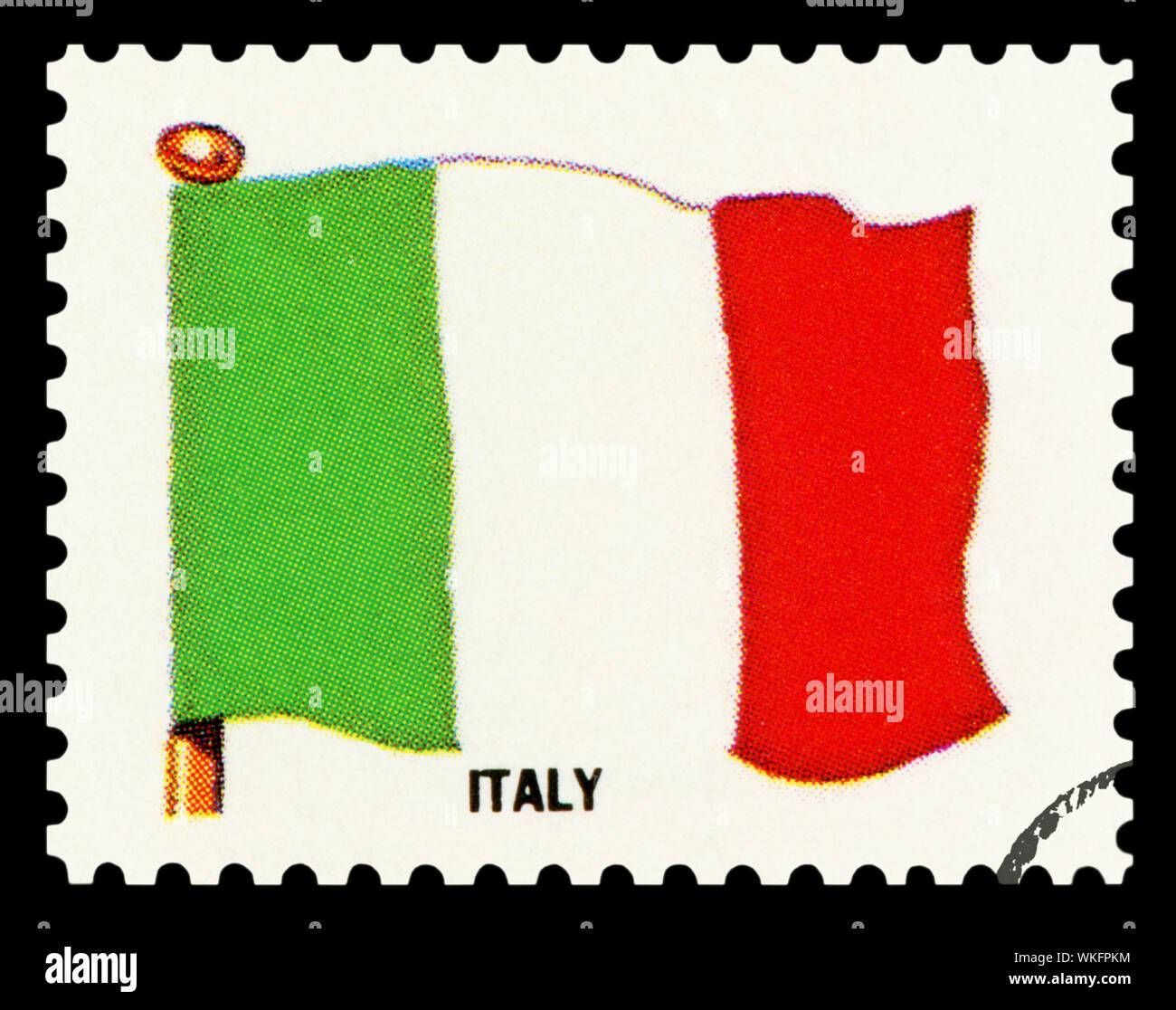 Italien Flagge - Briefmarke isoliert auf schwarzen Hintergrund. Stockfoto
