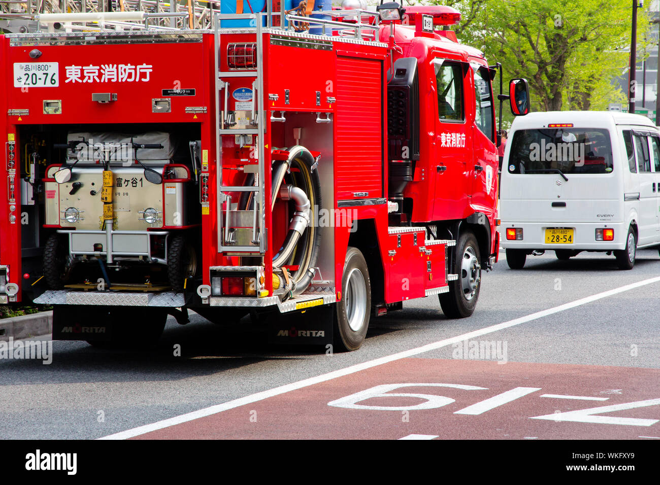 Feuerwehrauto harajuku Straße in Tokio, Japan. Stockfoto