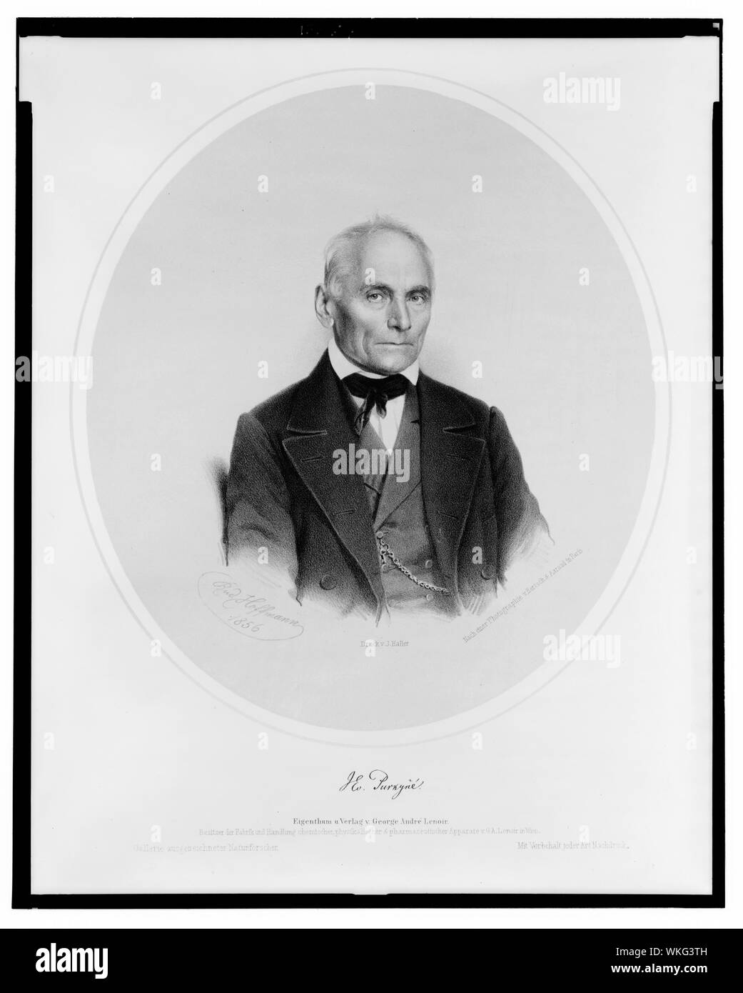 Johannes Evangelista Purkinje, Brustbild, Vorderseite/Rud. Hoffmann, 1856; Druck v. J. Haller; Nach einer Illustr. v. Bertsch & Aaraud in Paris Stockfoto