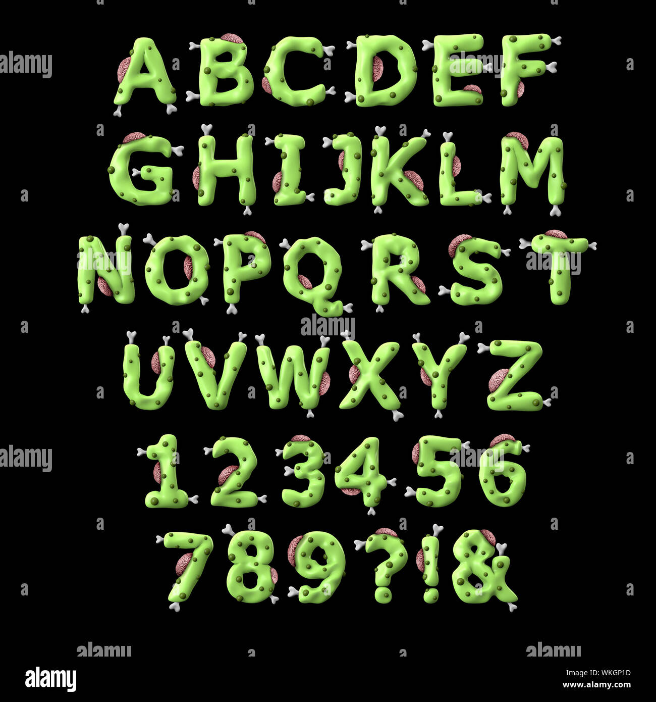 Zombie halloween Alphabet. 3D-Rendering Stockfoto
