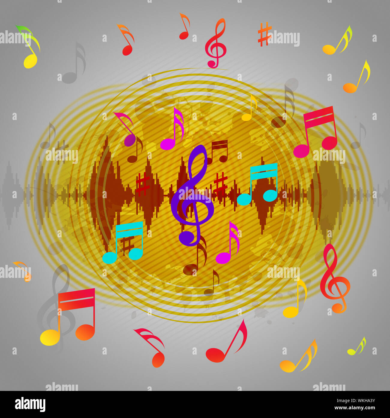 Gelbe Musik Hintergrund zeigt zeichnet Stück oder Melodie Stockfoto