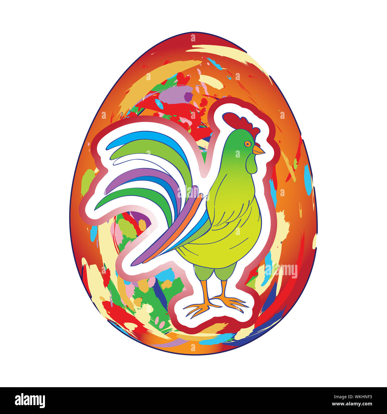 Hahn Aufkleber Uber Ostern Gemalt Ei Hand Gezeichnete Cartoon Illustration Auf Weiss Isoliert Stockfotografie Alamy
