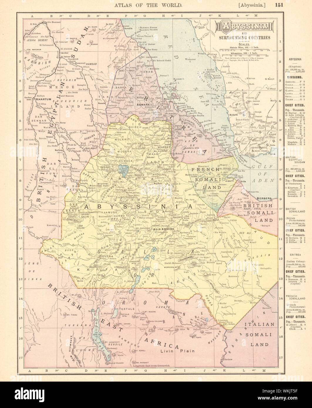 Abessinien Eritrea Französisch Somaliland. Dschibuti Äthiopien. RAND MCNALLY 1906 Karte Stockfoto