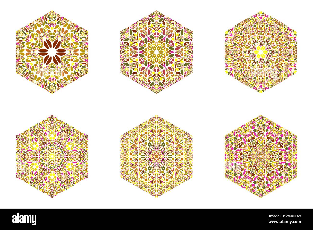 Abstrakte verzierten Geometrische floralen Ornament hexagon Polygon gesetzt - Sechskant Vektor element Stock Vektor