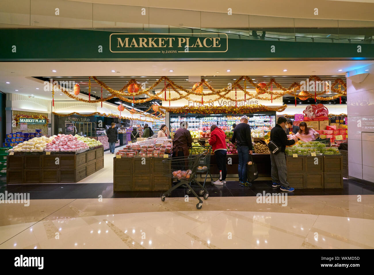 Hongkong, China - ca. Februar 2019: Eingang zum Markt von Jasons Supermarkt, von Dairy Farm Gruppe. Stockfoto