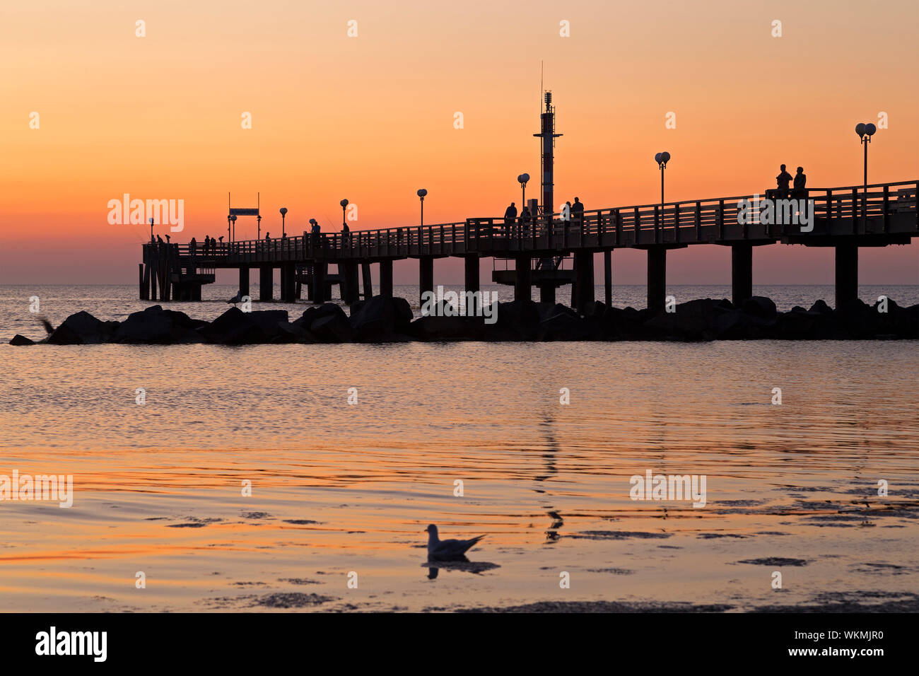 Pier am Abend, Wustrow, Mecklenburg-Vorpommern, Deutschland Stockfoto