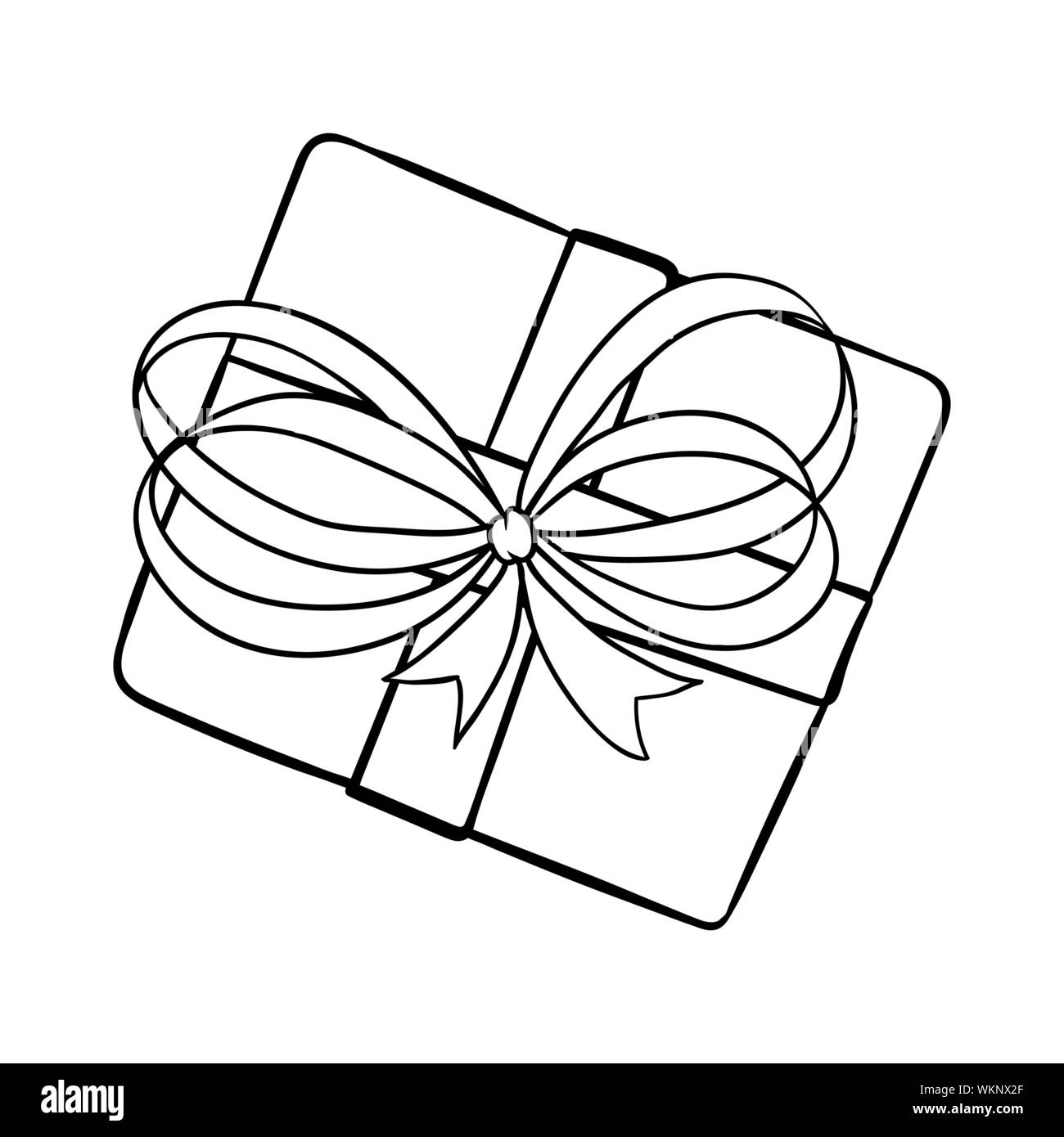 Geburtstagsgeschenk Hand gezeichnet Vector Illustration. Besonderen Anlass, Jubiläum Feier das Symbol. Geschenkbox mit Schleife Draufsicht Färbung bild Bug. Weihnachten, b Tag Attribut Stock Vektor