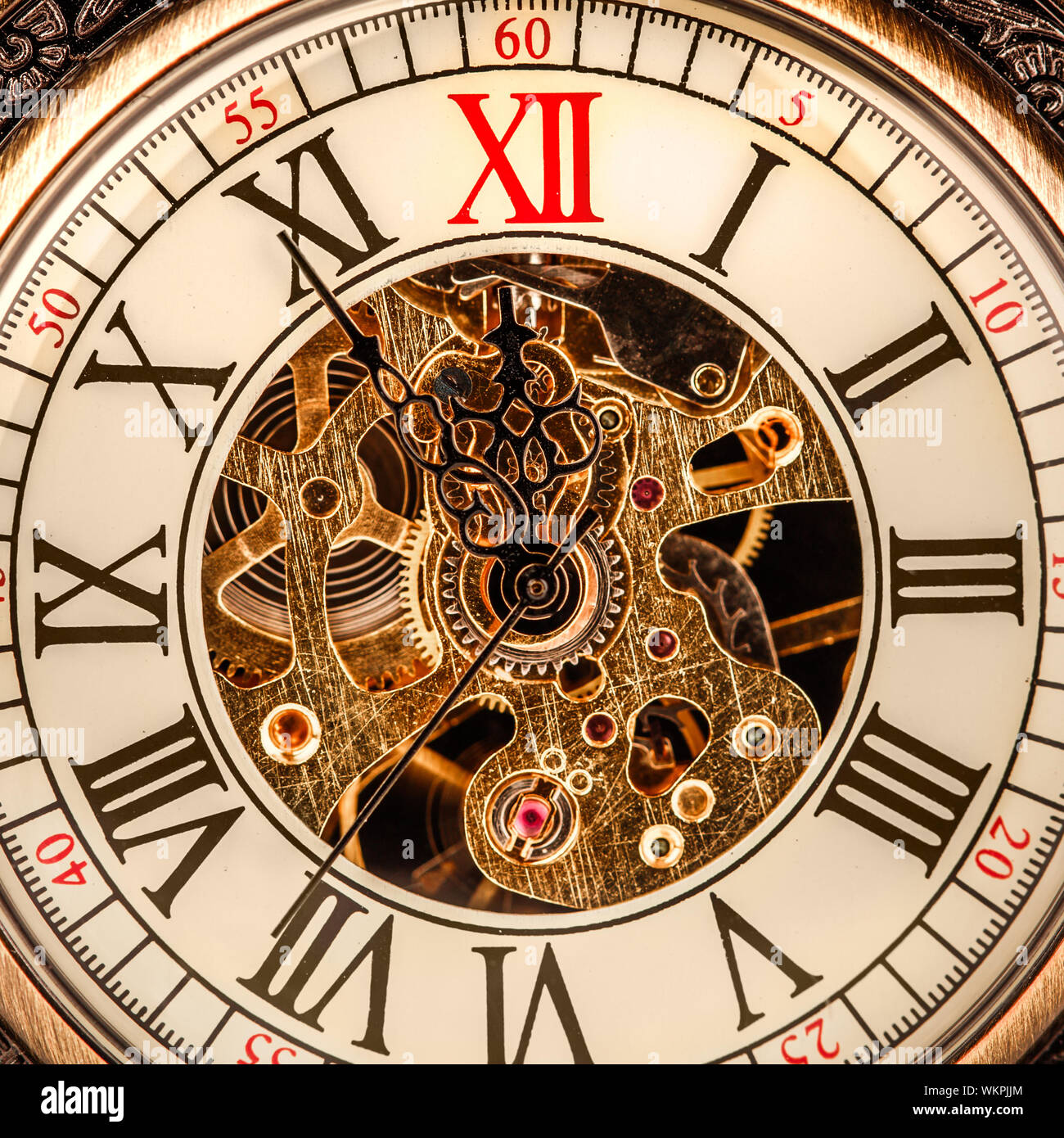 Antike Uhr Zifferblatt Nahaufnahme. Vintage Taschenuhr. Stockfoto