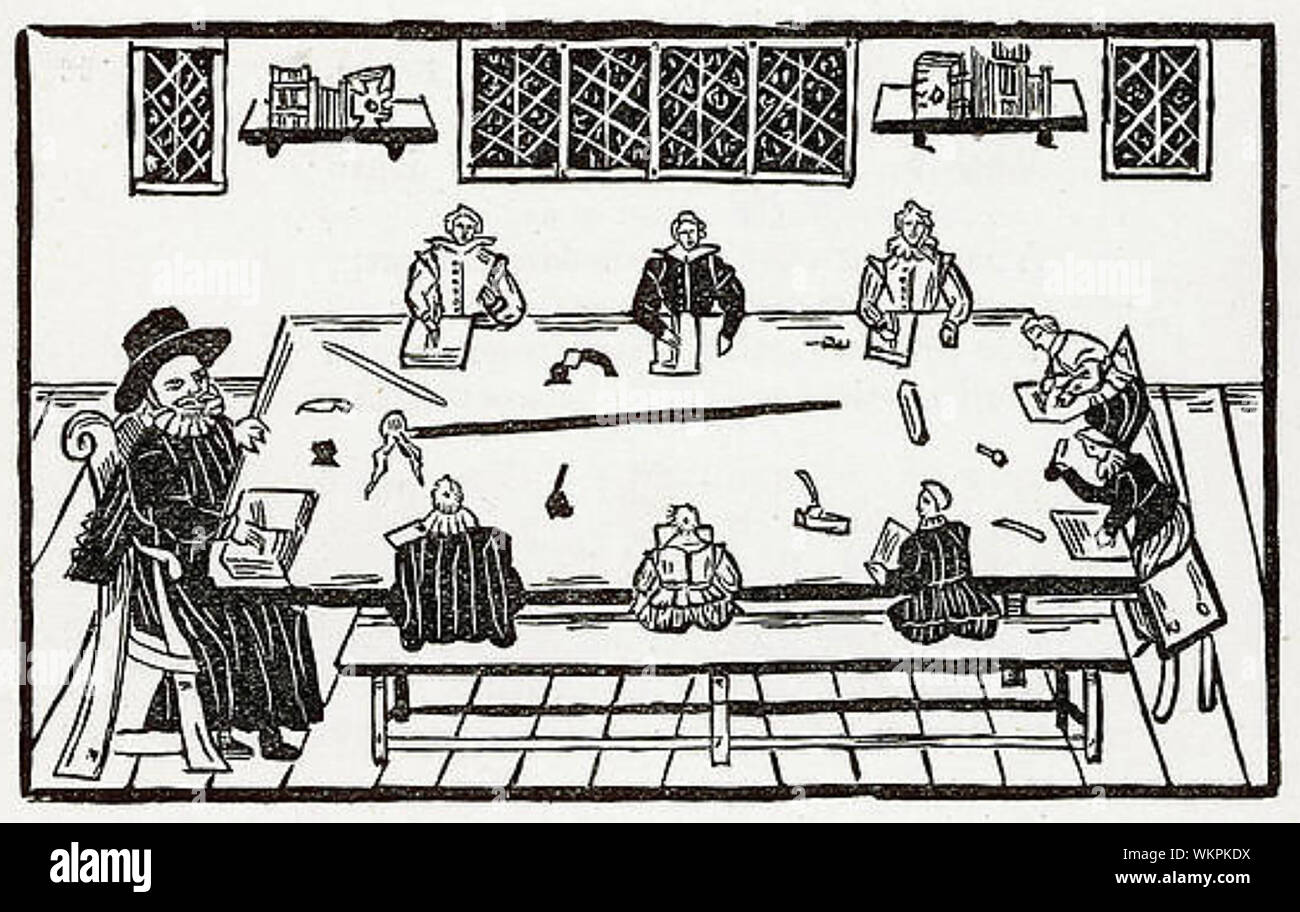 Englisch Lehrer mit Schülern im 17. Jahrhundert Stockfoto