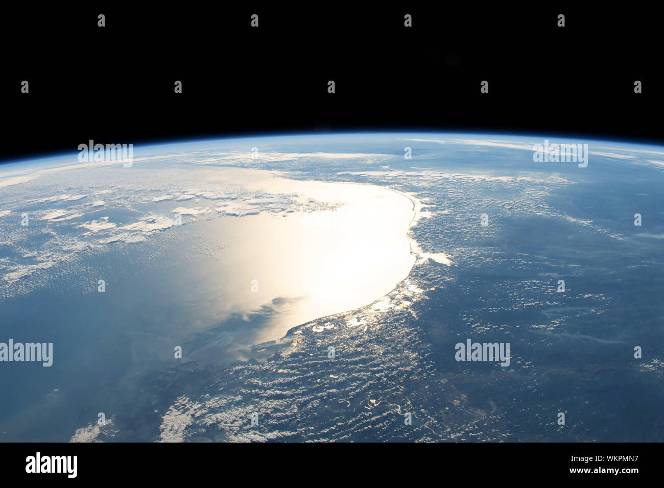 Golf von Mexiko, Küsten von Texas und Louisiana, von ISS, 254 Meilen über der Erde, 30. Januar 2019. Von der NASA/DPA Stockfoto