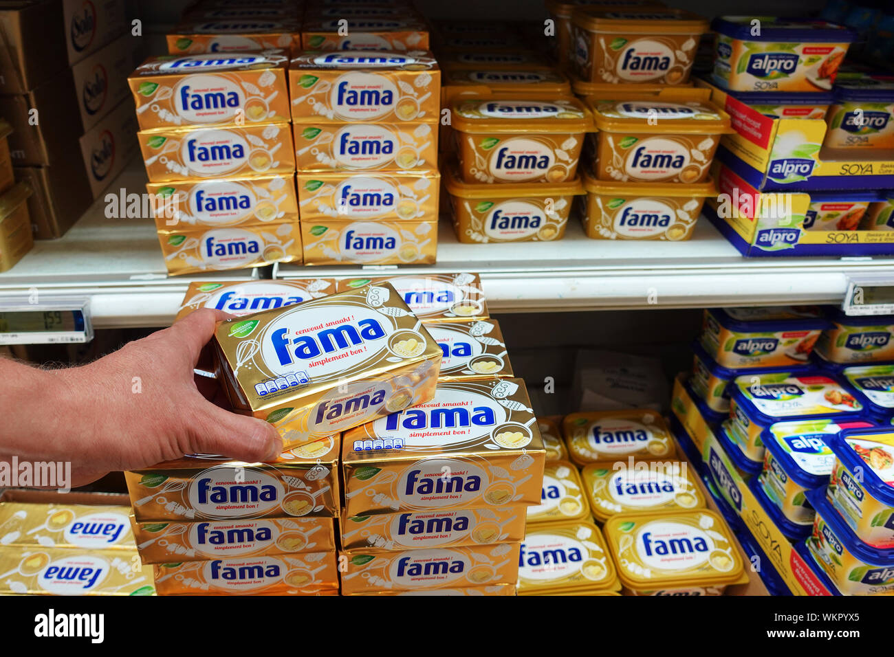 Fama margarine Packungen in einem Geschäft Stockfoto