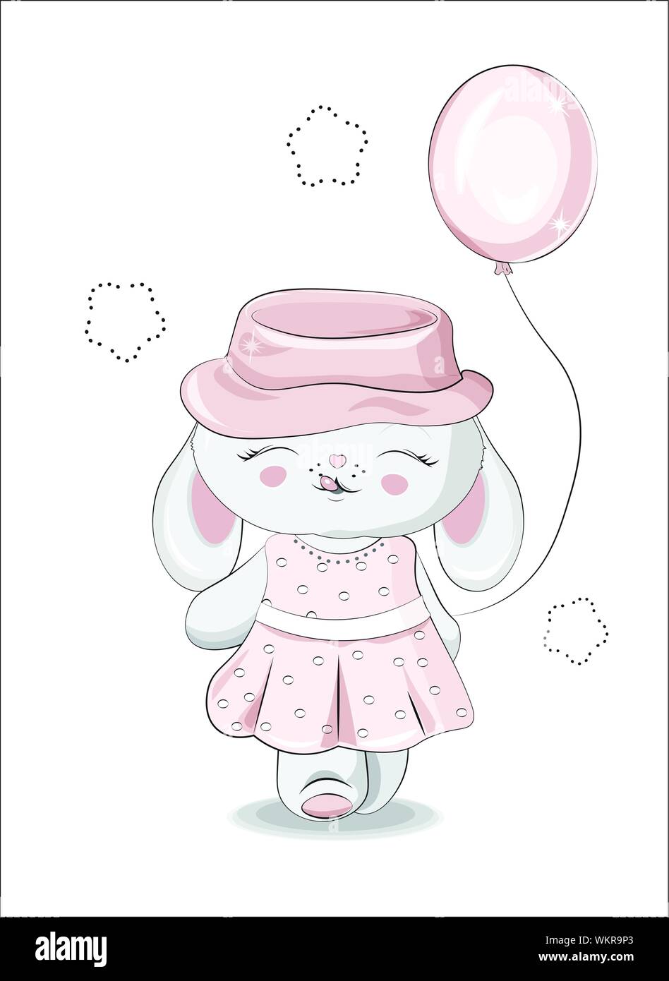 Das schöne Mädchen Honey Bunny, Kaninchen, in ein rosa Kleid und einem Hut, mit einem Ballon. Können für den t-shirt Druck verwendet werden, Kinder tragen Fashion design, Baby showe Stock Vektor