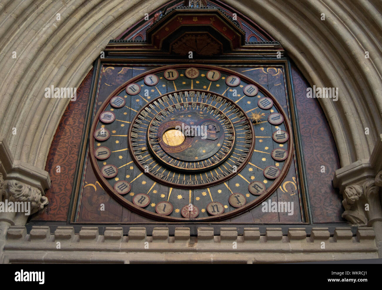 Wells Cathedral astronomische Uhr, Wells, England Stockfoto
