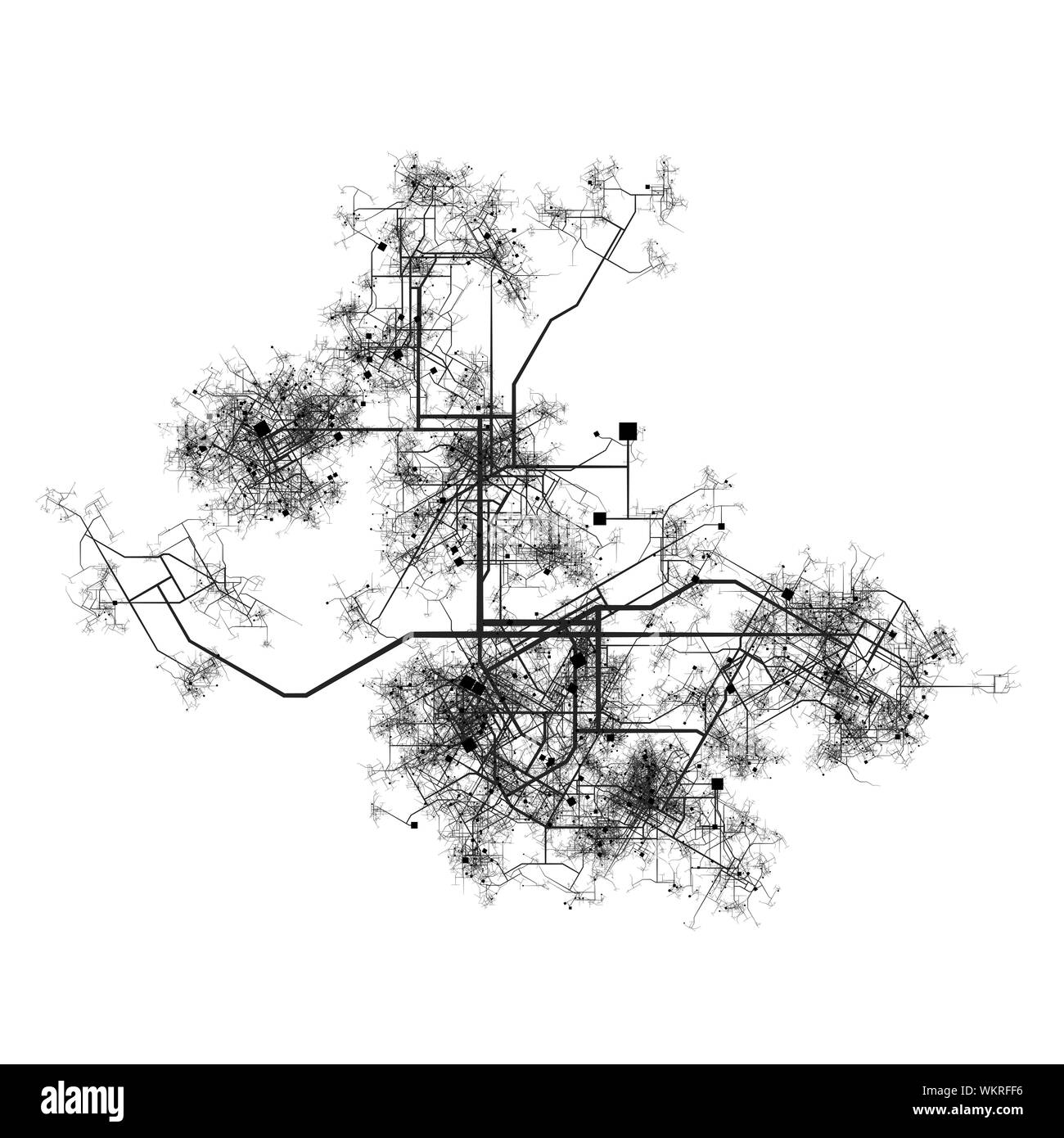 Stadtplan von einer fiktiven Stadt Straßen und Gassen Stockfoto