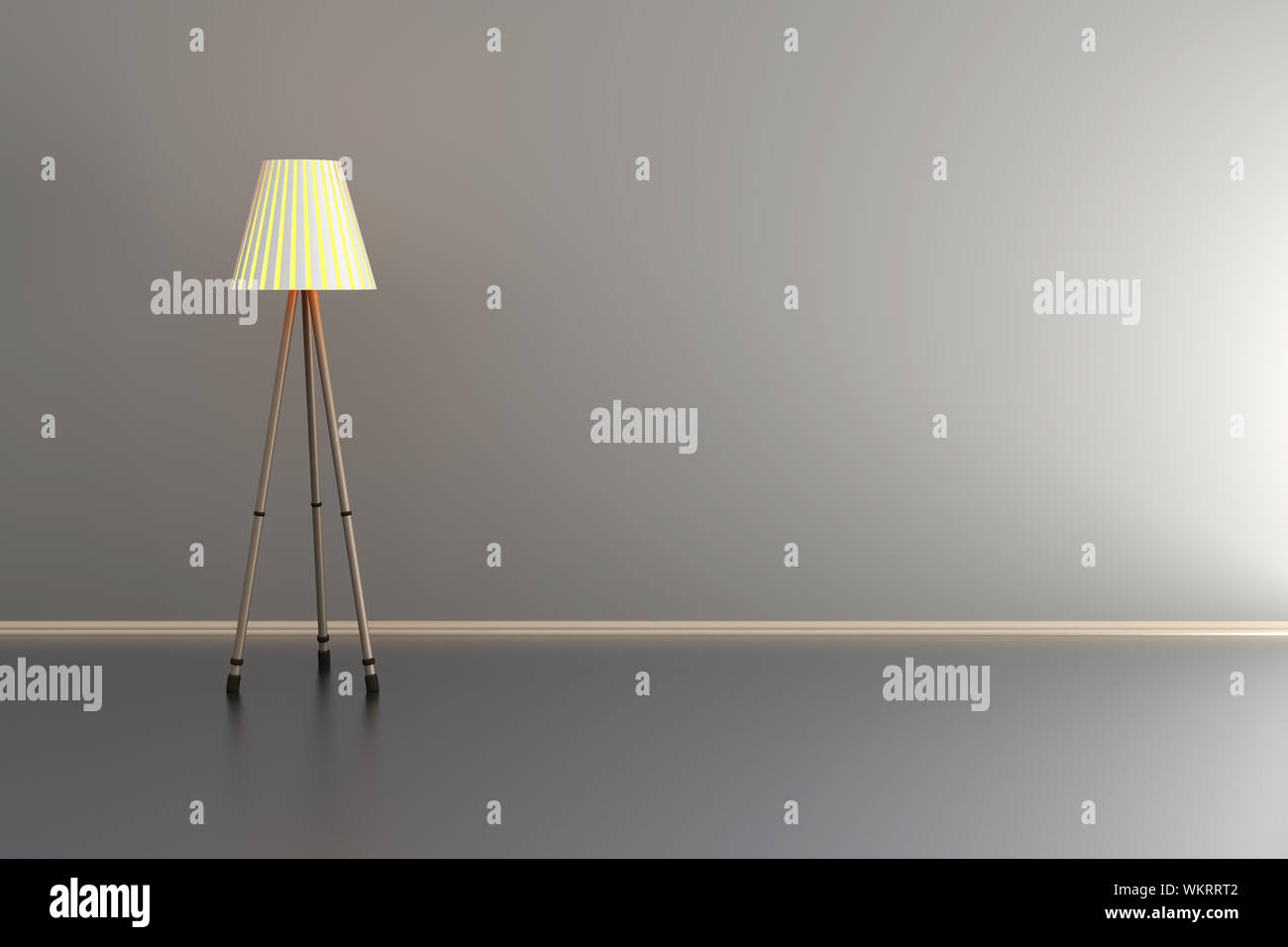 3D-Darstellung einer Lampe in einem grauen Raum. Stockfoto