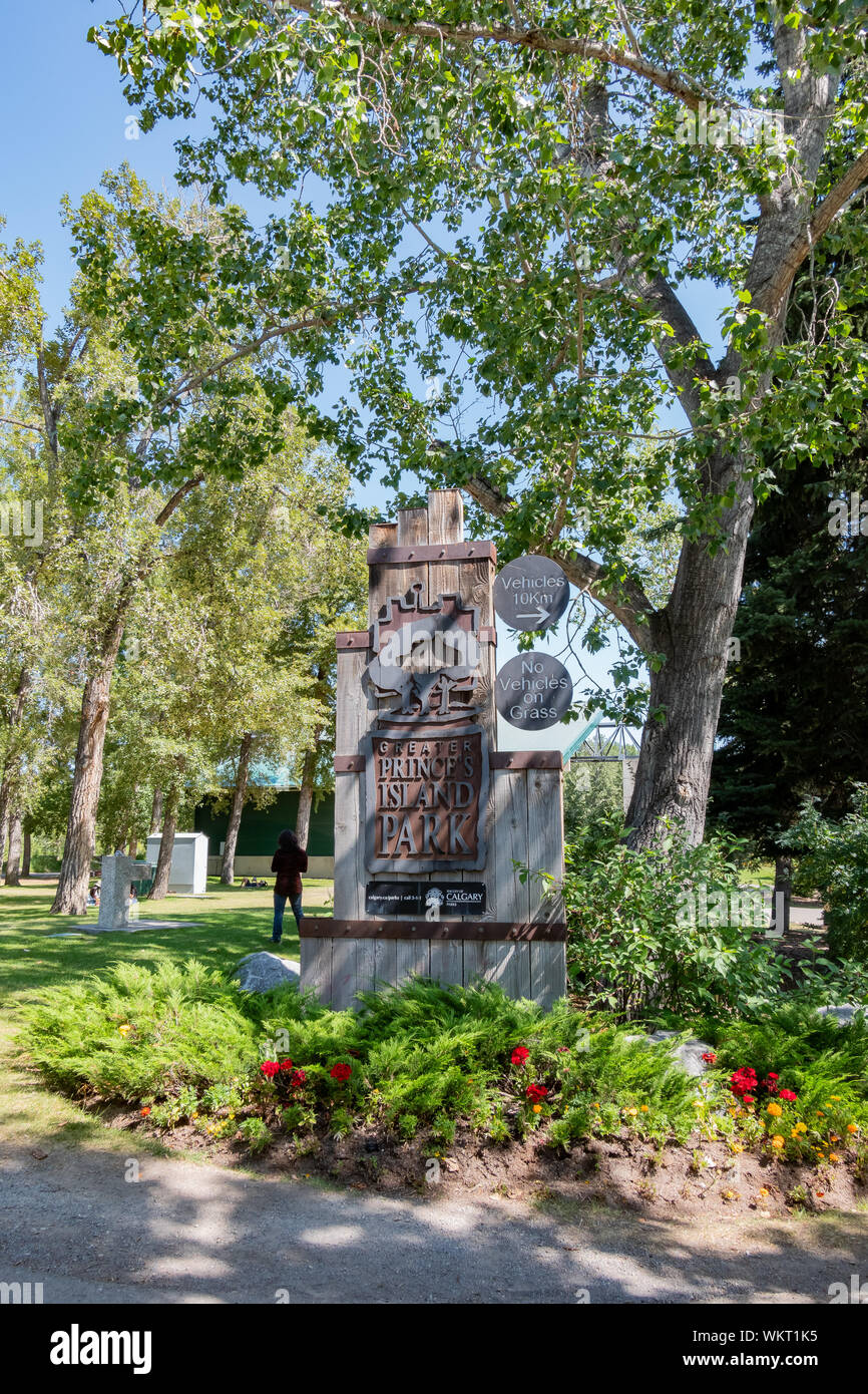 Zeichen von dem Prince's Island Park in Calgary, Kanada Stockfoto