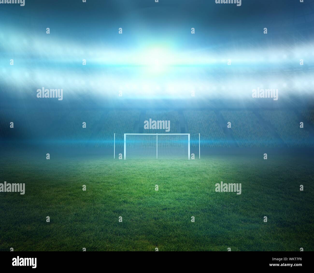 Digital Fußballplatz mit Lichtern und Torpfosten generiert Stockfoto