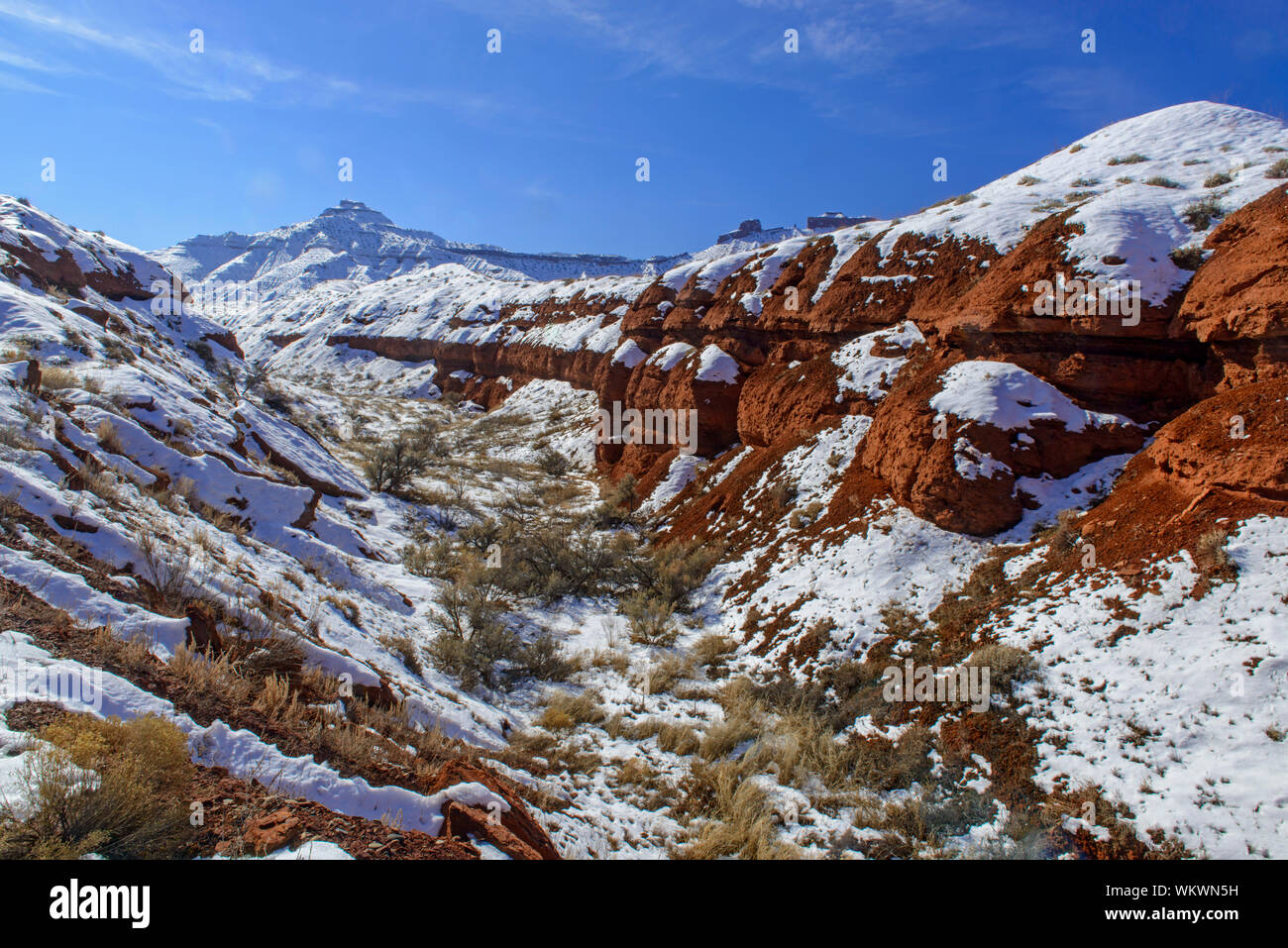 Schloss Tal Sandsteine im Winter, Castle Valley, Utah, USA Stockfoto