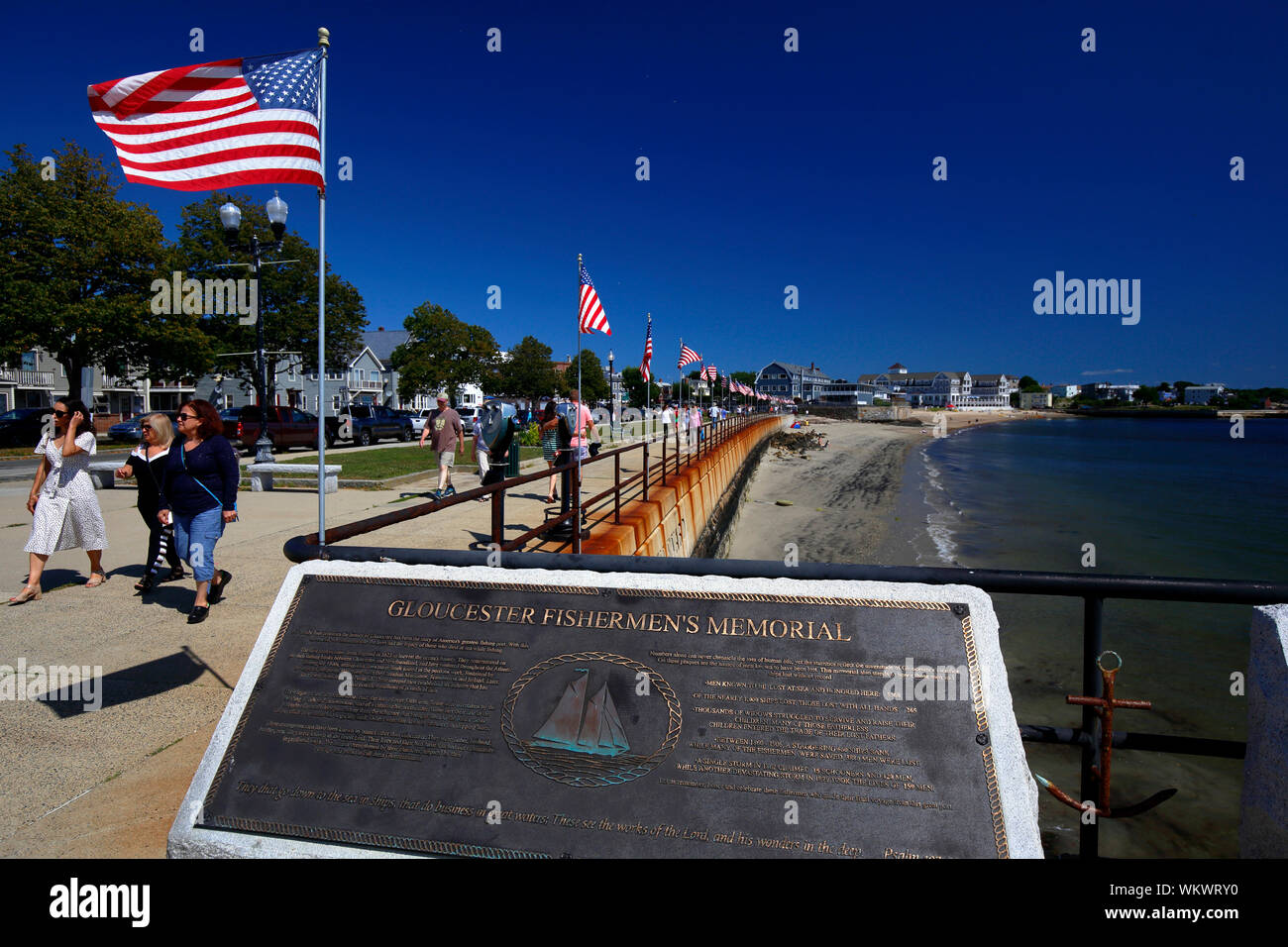 Gloucester Fishermens Memorial Plaque, Stacey Boulevard, Gloucester, Massachusetts (24. August 2019) Stockfoto