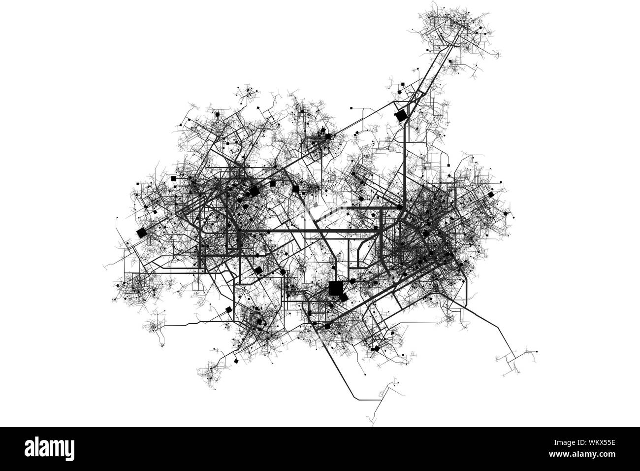 Stadtplan Blueprint Zusammenfassung einer Stadt in einen weißen Hintergrund Stockfoto