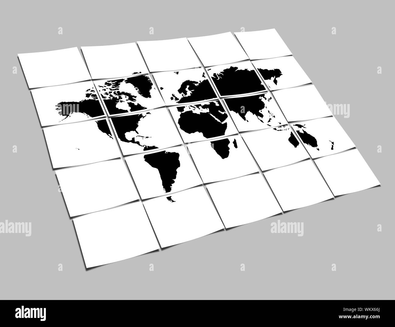 Welt Karte Konzept der getrennten Hinweis Papiere Abstrakt Hintergrund Stockfoto