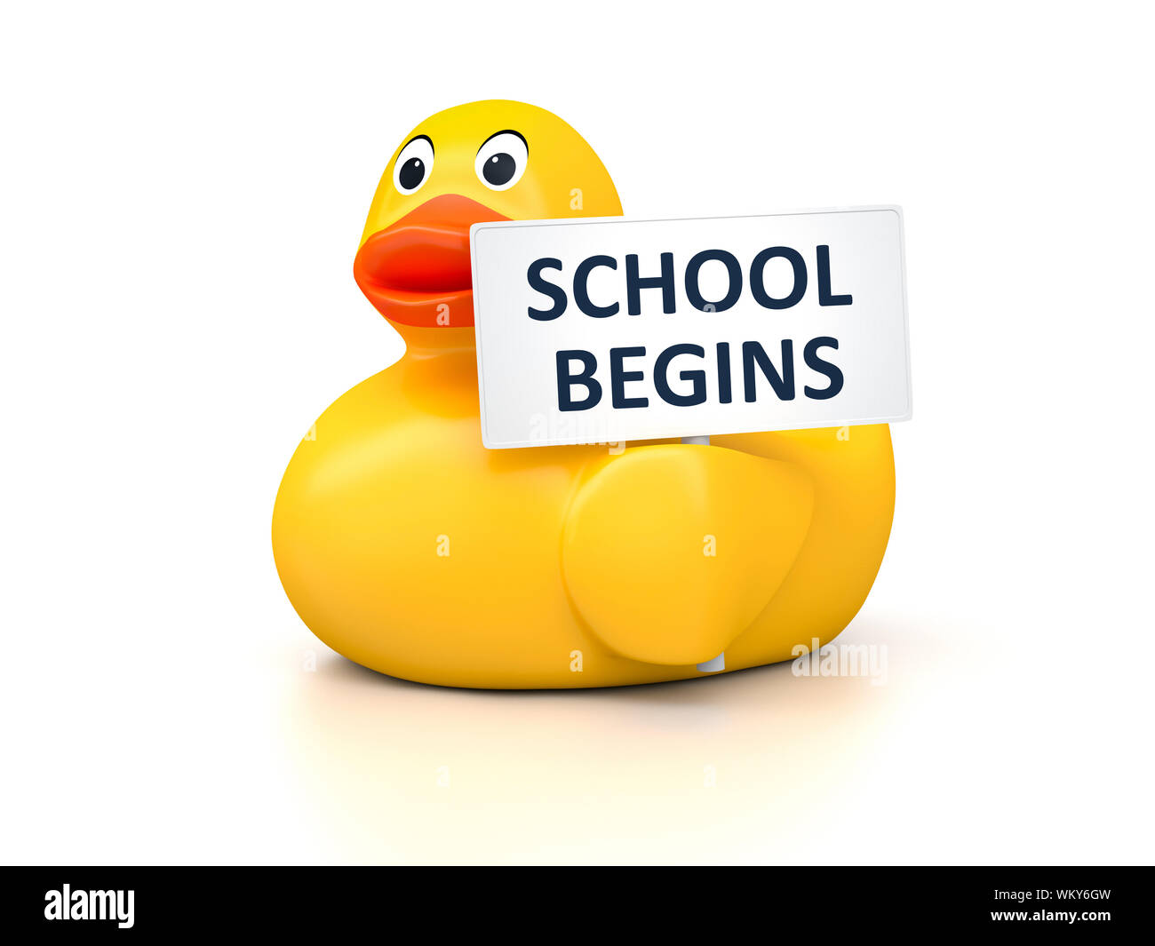 Ein Bild von einem schönen Rubber Duck mit Text Schule beginnt Stockfoto