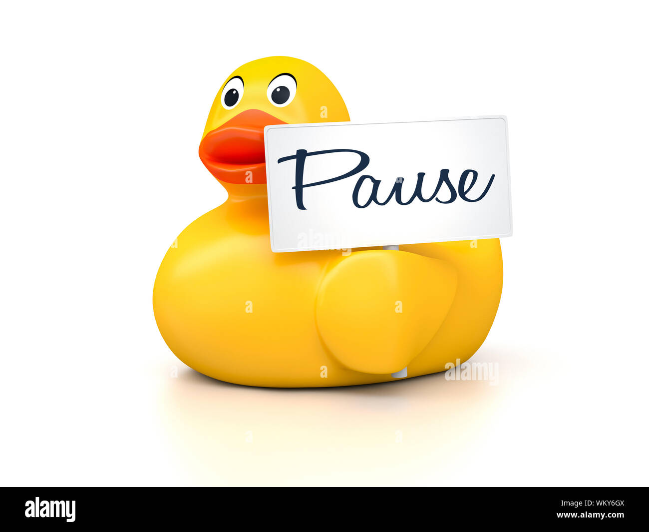 Ein Bild von einem schönen Rubber Duck mit Text anhalten Stockfoto