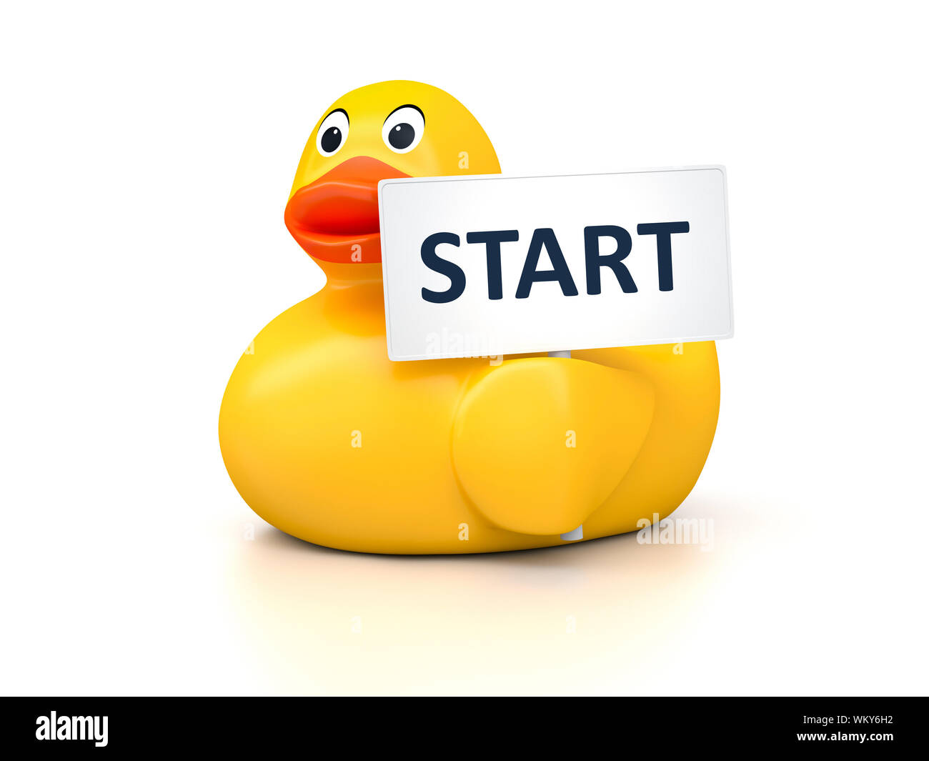 Ein Bild von einem schönen Rubber Duck mit Text start Stockfoto