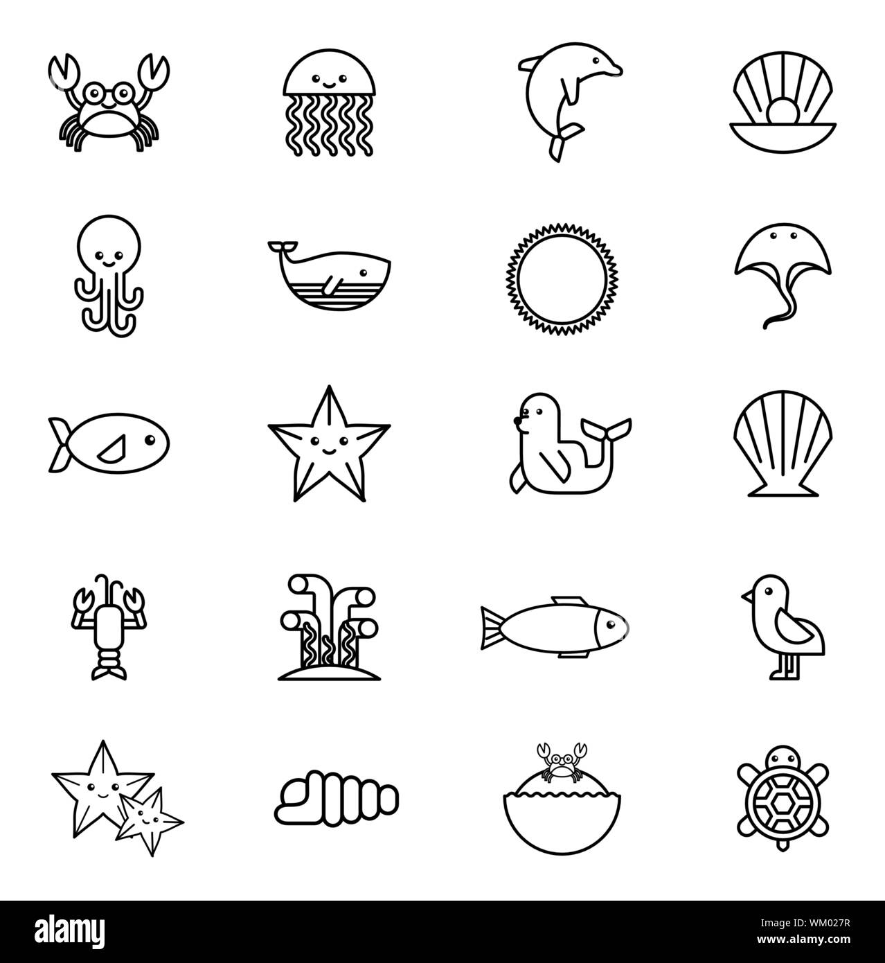 Bündel von Sea Life Tiere Symbole Stock Vektor