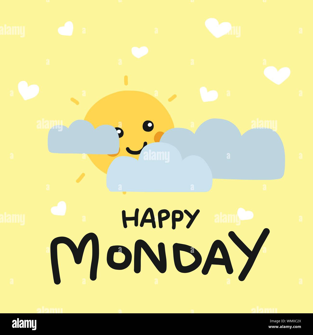 Glücklicher Montag cute Sonne Lächeln und Cloud cartoon Vektor-illustration doodle Stil Stock Vektor