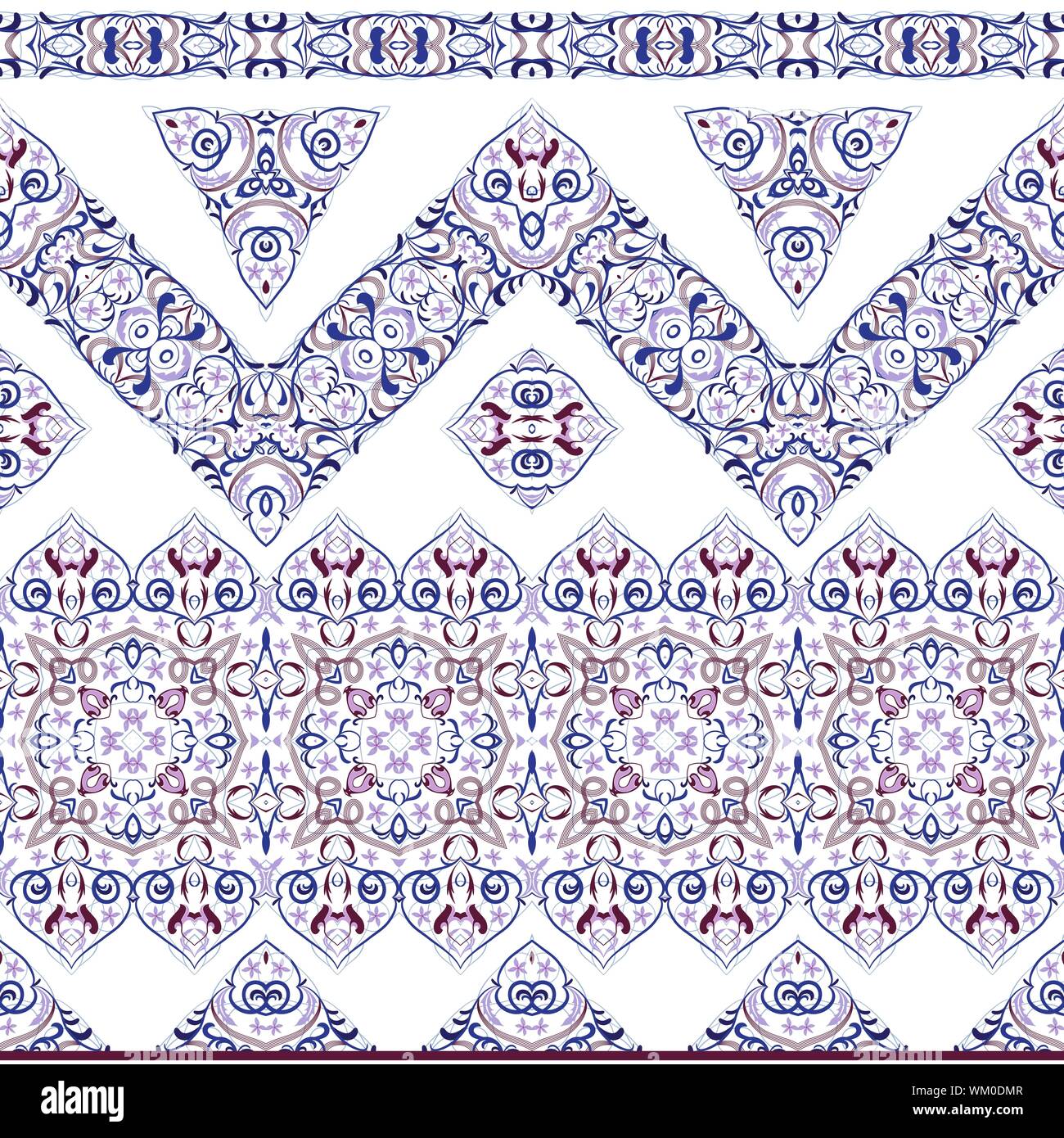 Nahtlose arabischen Mustern für die Grenze. Oriental Motif für Stoff oder Papier Design wiederholt. Violett Muster auf weißem Hintergrund. Stock Vektor