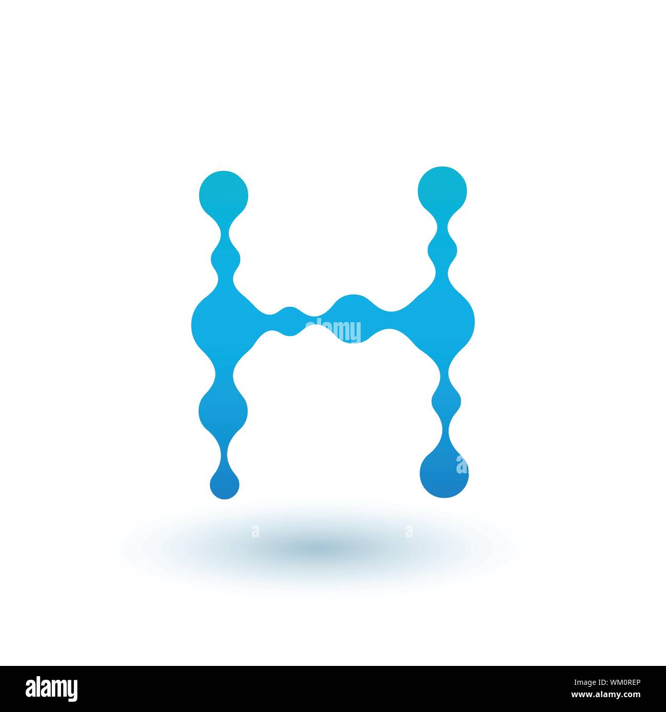 Wasser molekulare Anfangsbuchstabe H Logo Design, Fluid liquid Design Element mit Dots und Schatten. Vektor Illustration auf weißem Hintergrund Stock Vektor