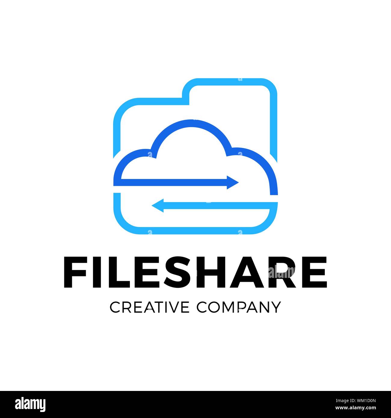 Cloud File Share Tech Logo template Design mit Ordner und Pfeil. Stock Vektor