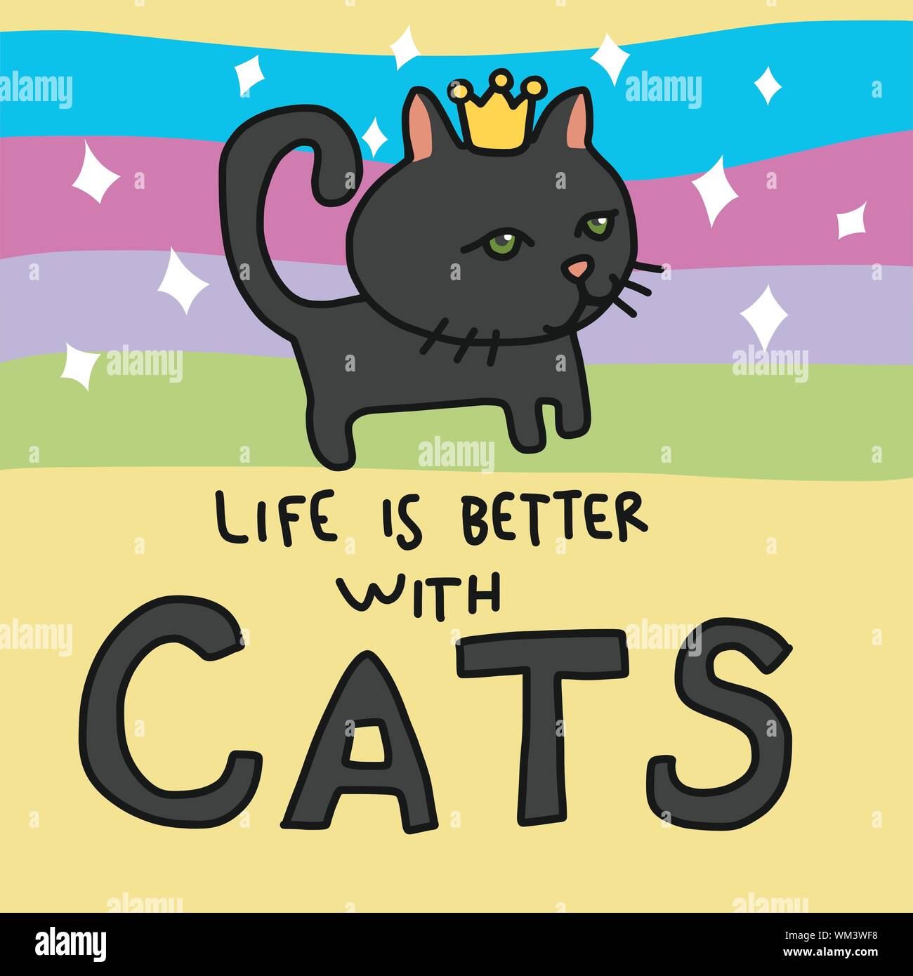 Das Leben ist besser mit Katzen Cartoon Vektor Illustration Regenbogen Hintergrund Stock Vektor
