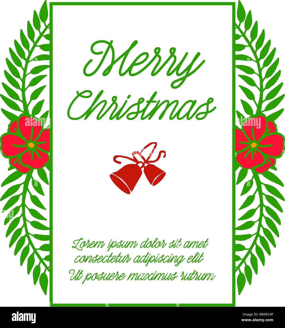 Elegante text frohe Weihnachten, mit roten Kranz Rahmen Hintergrund. Vektor Stock Vektor