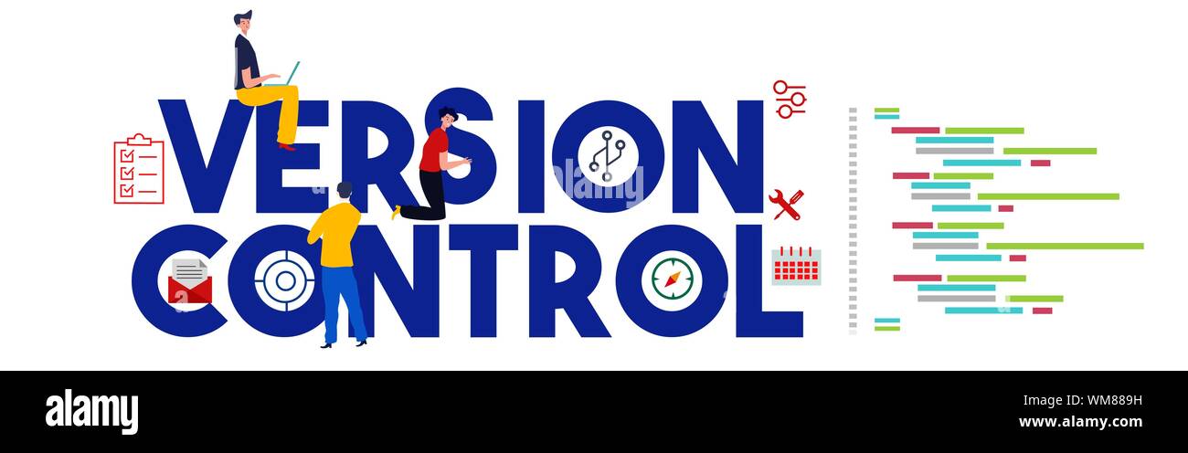 Version Control System oder VCS in Form von binären Code coding Programmierung Abbildung flach Stock Vektor