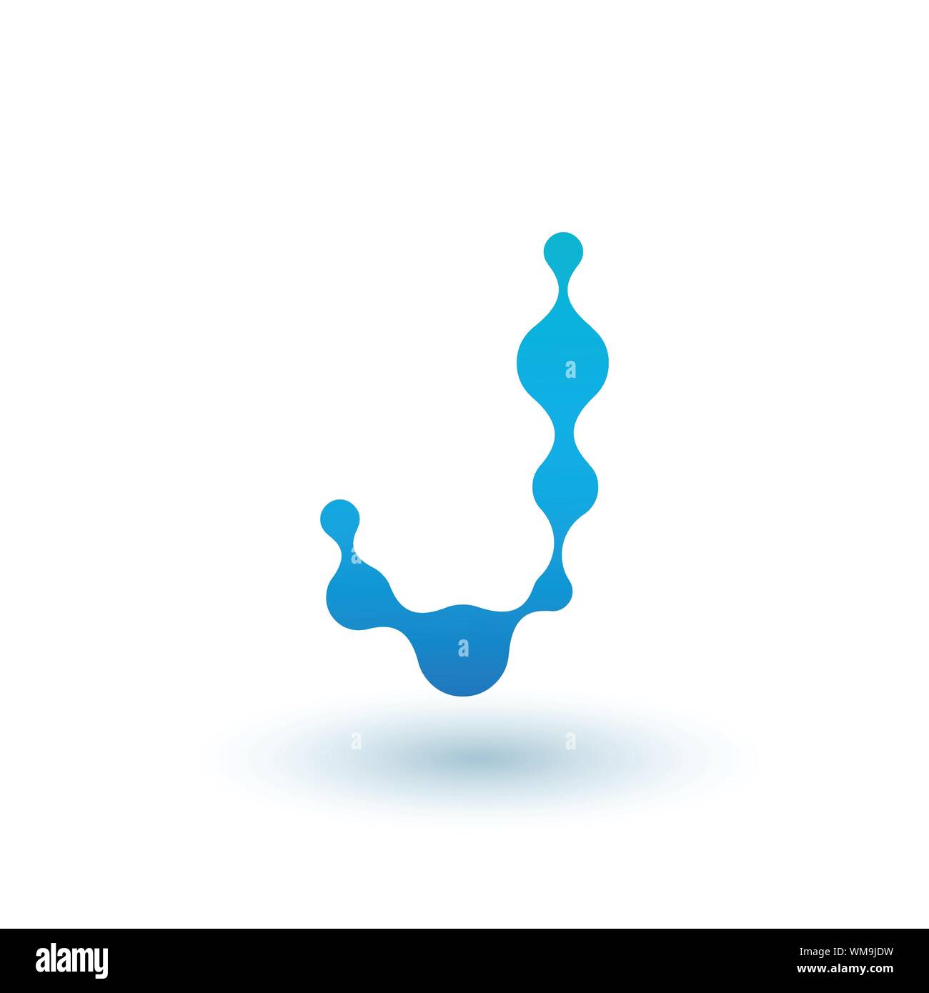 Wasser molekulare Anfangsbuchstabe J Logo Design, Fluid liquid Design Element mit Dots und Schatten. Vektor Illustration auf weißem Hintergrund Stock Vektor
