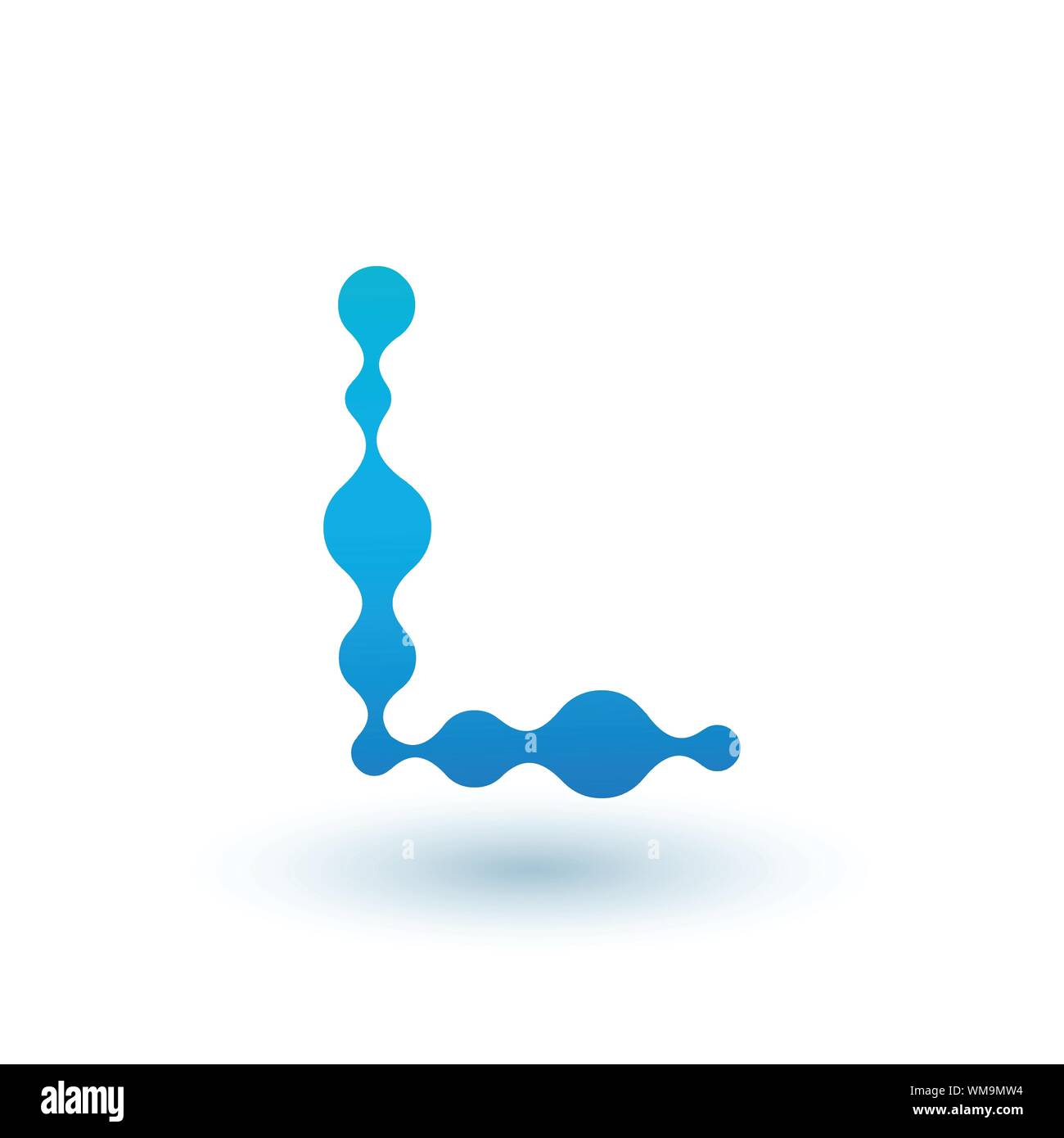 Wasser molekulare Anfangsbuchstabe L Logo Design, Fluid liquid Design Element mit Dots und Schatten. Vektor Illustration auf weißem Hintergrund Stock Vektor