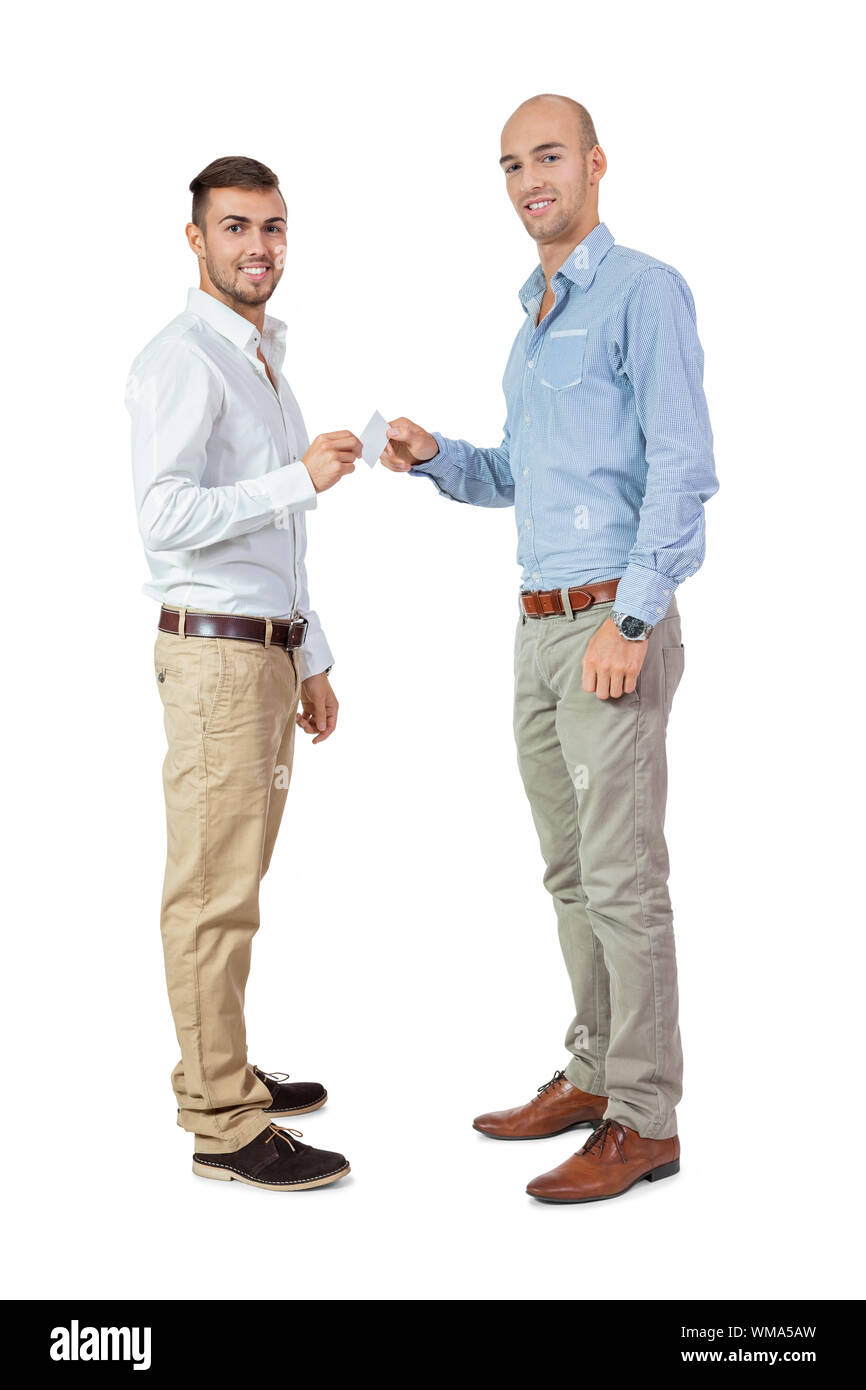 Zwei business Mann und Business Card isoliert Stockfoto