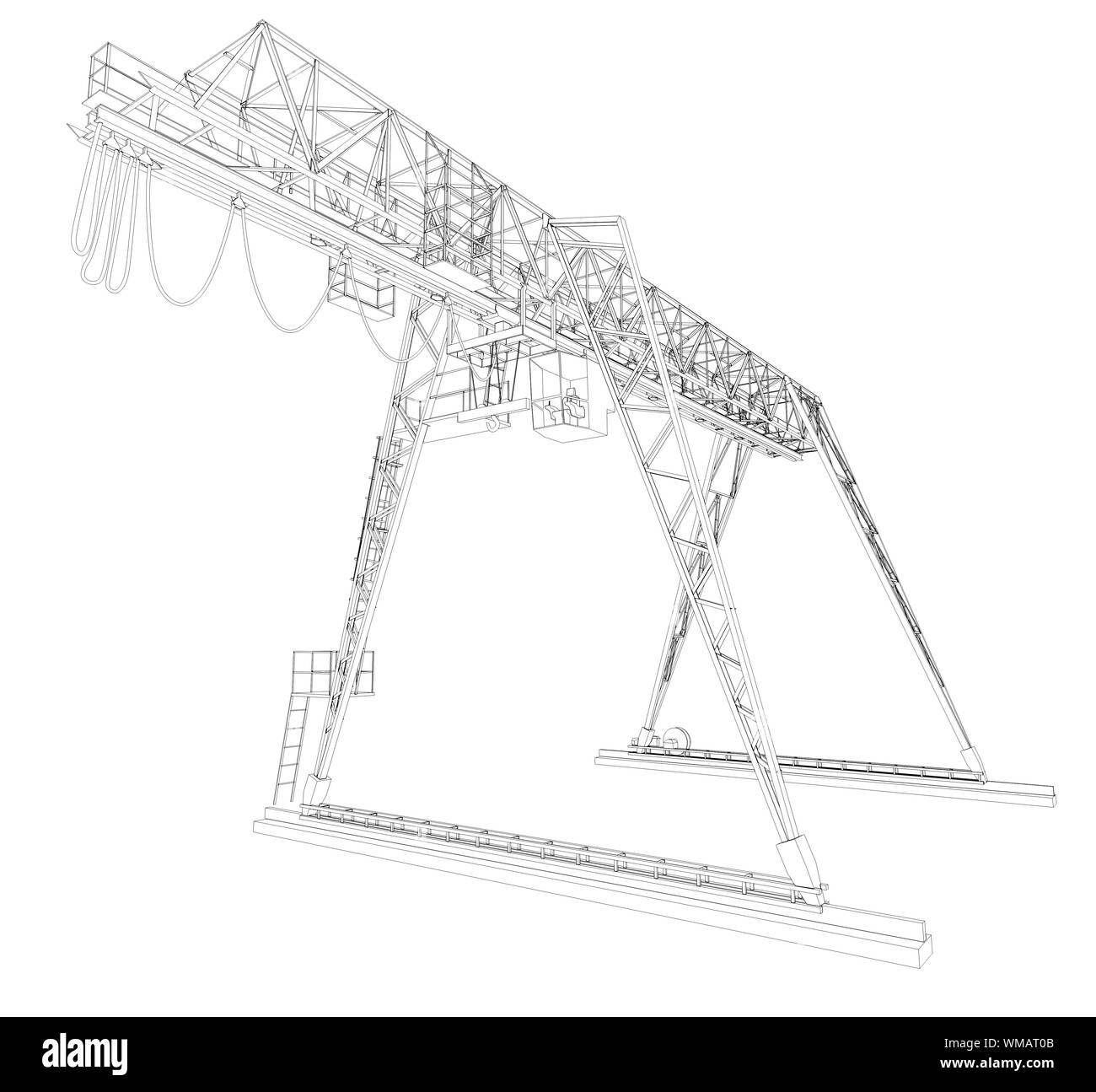 Gantry Brückenkran, Low Angle View, auf weißem Hintergrund Stockfoto