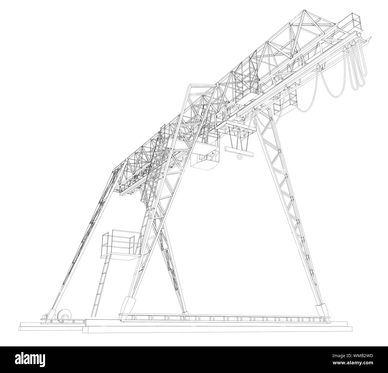 Gantry Brückenkran, Low Angle View, auf weißem Hintergrund Stockfoto