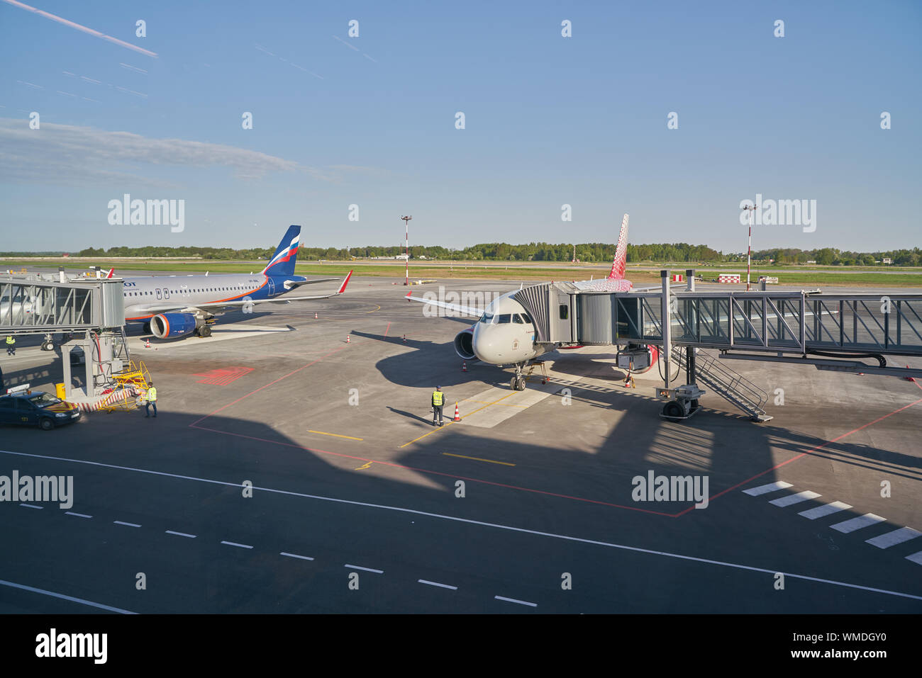 KALININGRAD, Russland - ca. Mai 2018: Innenraum geschossen von Khrabrovo Airport. Stockfoto